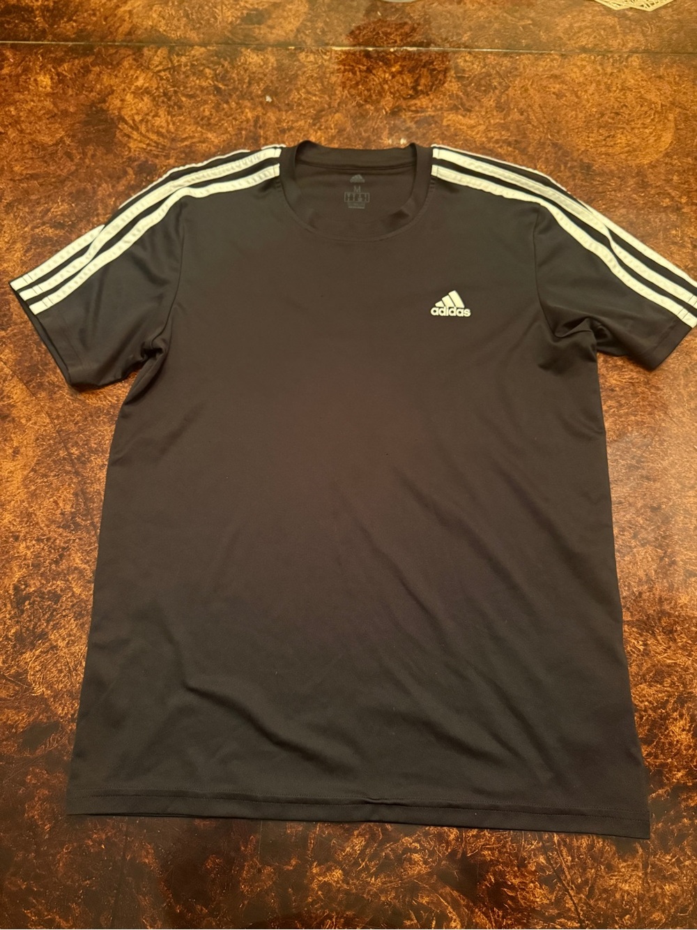 adidas Black Short-Sleeve Tee with White Shoulder Stripes